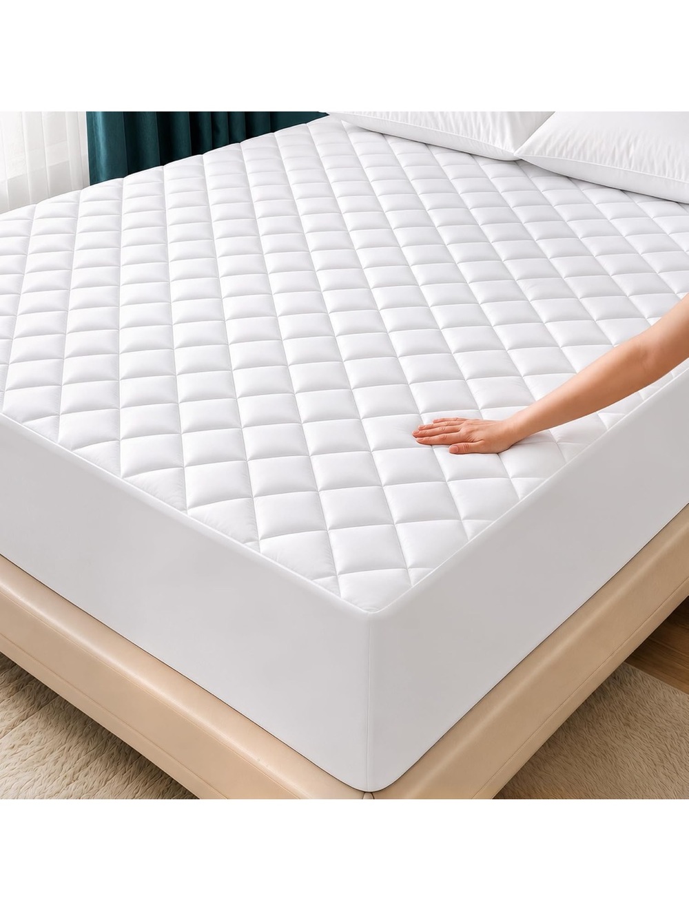 Utopia white Quilted Fitted Mattress Pad, King Mattress Protector Topper